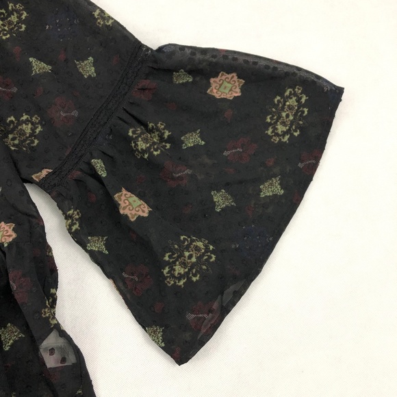 Lucky Brand Swiss Dot Peplum Bell Sleeve Sheer Top - Picture 6 of 7